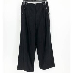 Wilfred Women Button Pocket Trousers 0 Black Linen Blend High Rise Wide Leg Pant